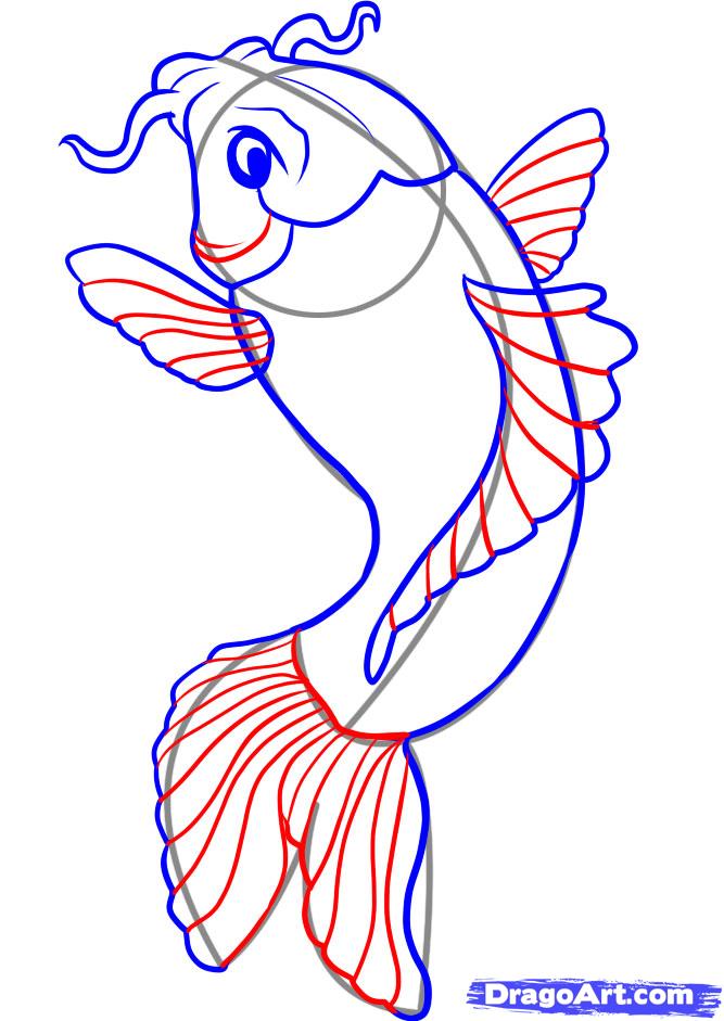 667x941 How To Draw A Koi, Step - Koi Fish Drawing Simple