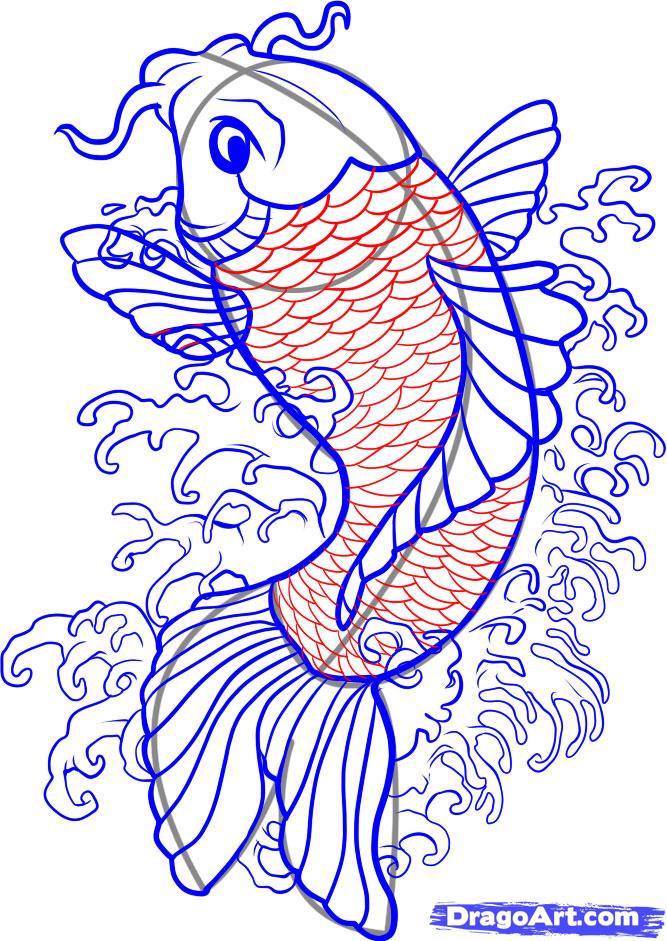 667x941 How To Draw A Koi, Step - Koi Fish Drawing Step By Step