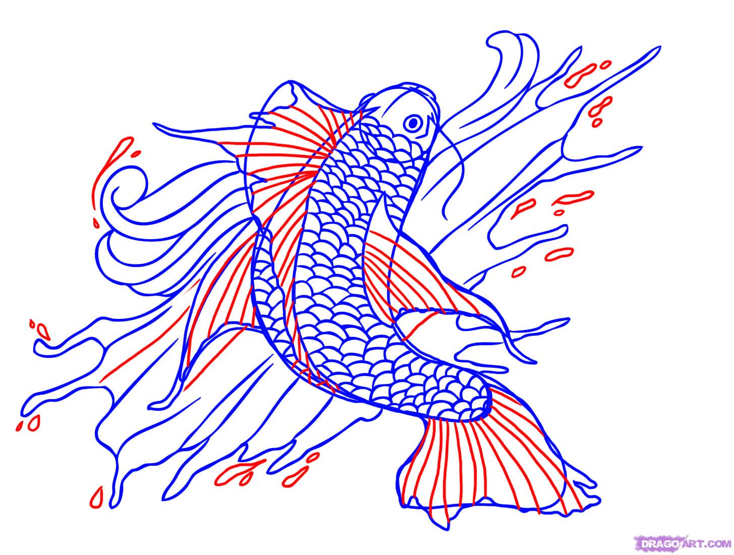 1456x1100 Draw A Koi Fish Tattoo, Step - Koi Fish Drawing Tutorial