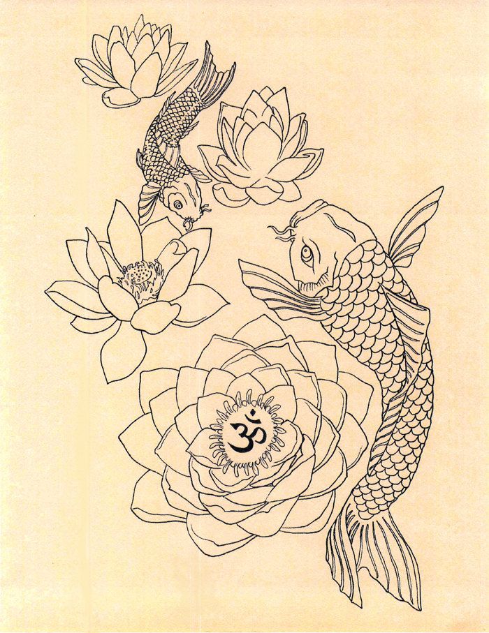 700x907 Huge Collection Of 'japanese Fish Drawing' Download More Than - Koi Fish Drawing With Flowers
