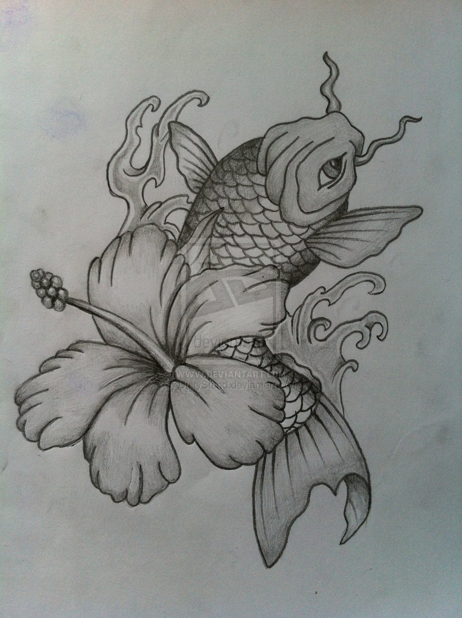 900x1205 Koi Fish Drawing With Flowers - Koi Fish Drawing With Flowers