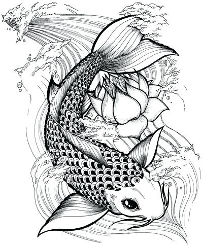 Koi Fish Drawing With Flowers at PaintingValley.com | Explore ...