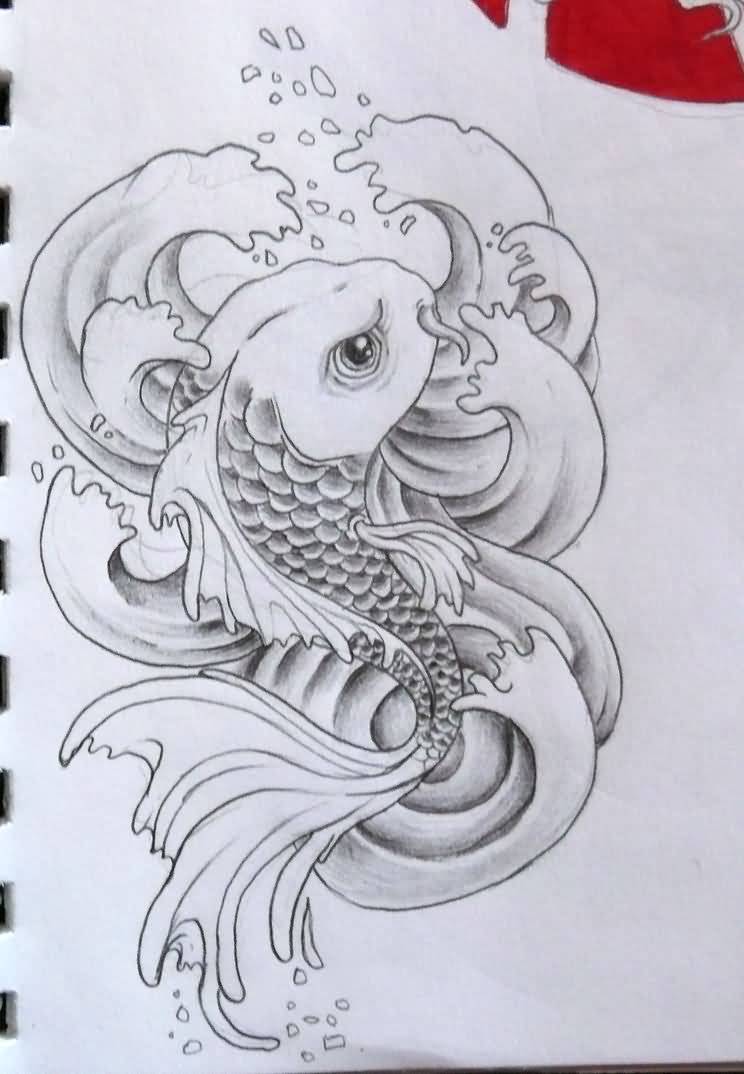 744x1074 Nice One Drawing Koi Fish Tattoo Design - Koi Fish Drawing With Flowers