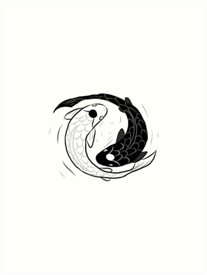 413x549 Ipad Drawing Of Koi Fish Ying Yang Art Prints - Koi Fish Line Drawing