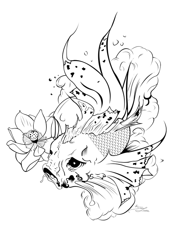 600x800 Koi Fish Line Drawing Clipart - Koi Fish Line Drawing