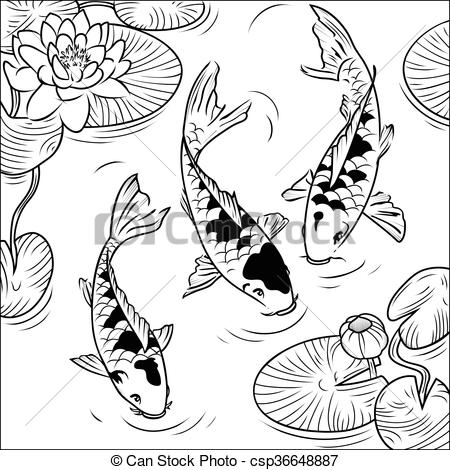 450x470 koi fish illustrations and stock art koi fish illustration - Koi Fish Line Drawing