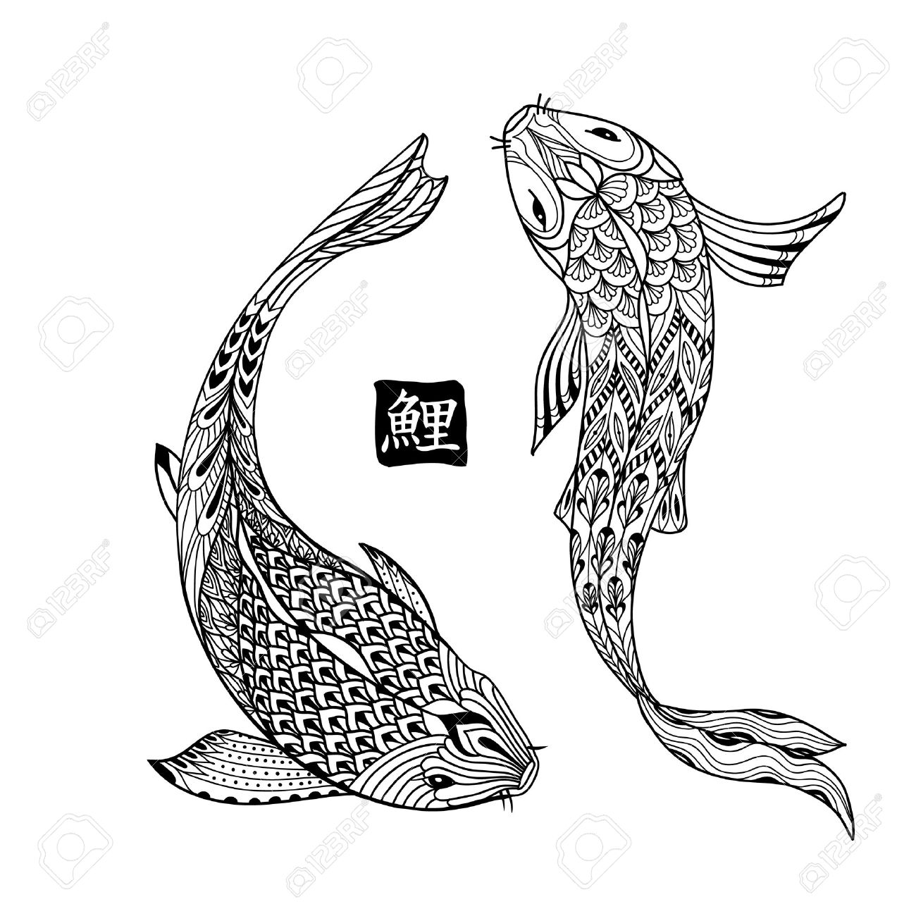 1300x1300 Huge Collection Of 'line Drawing Of Fish' Download More Than - Koi Fish Outline Drawing