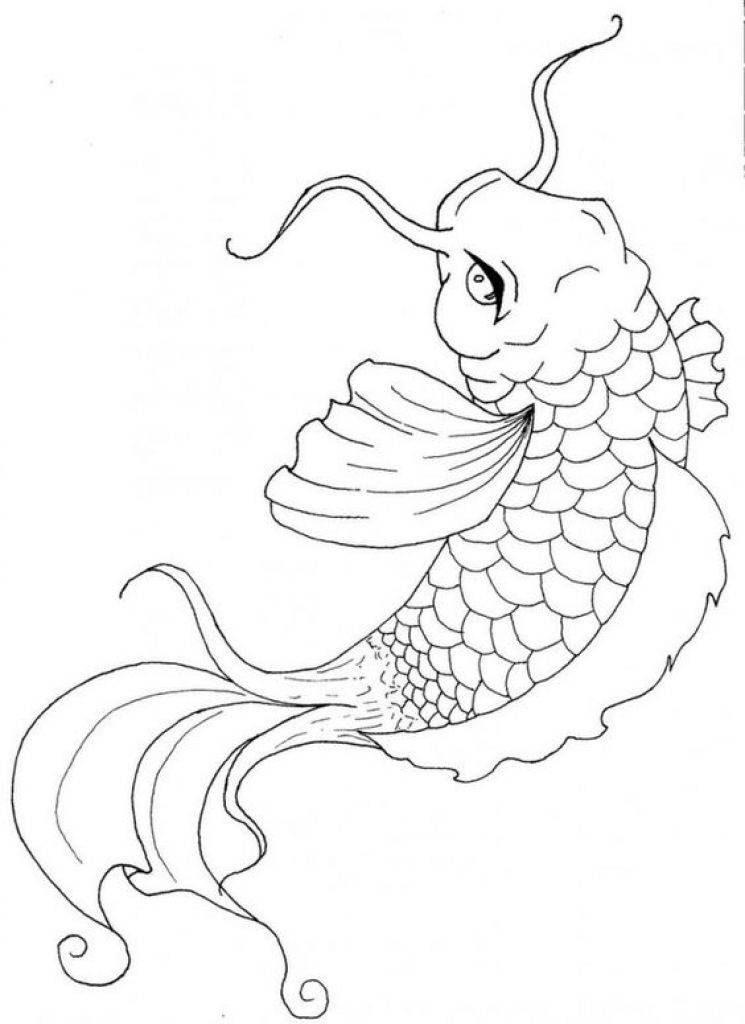 745x1024 Koi Fish Coloring - Koi Fish Outline Drawing