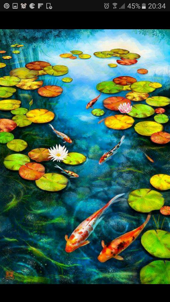 720x1280 Embroidery In Pond Painting, Koi - Koi Fish Pond Drawing