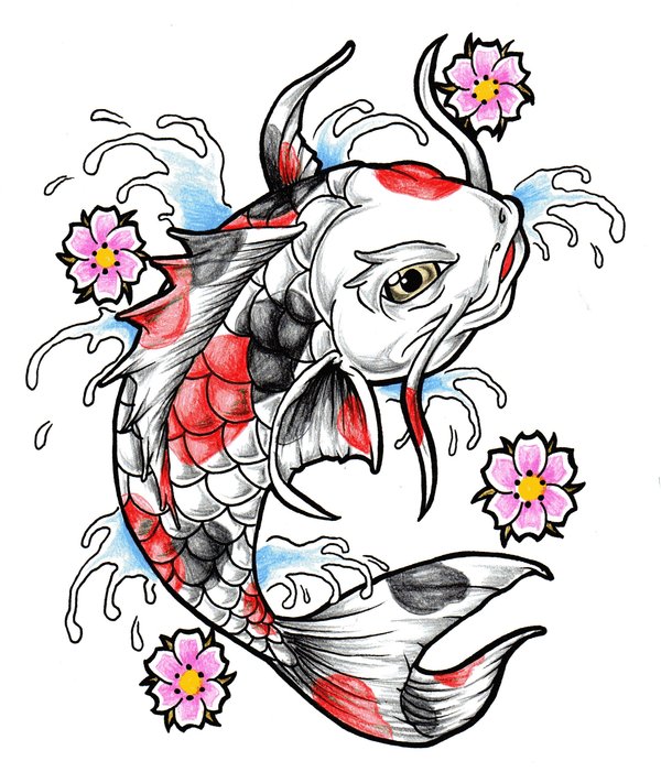 600x701 Beautiful Koi Fish Tattoo Design Idea - Koi Fish Tattoo Drawing