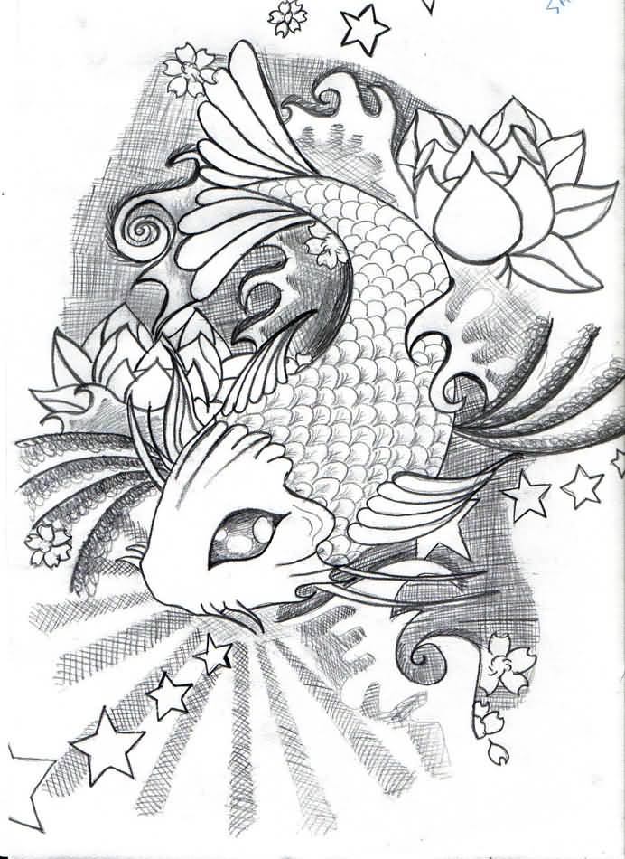 692x950 Nice Koi Fish Tattoo Design Draw - Koi Fish Tattoo Drawing Design