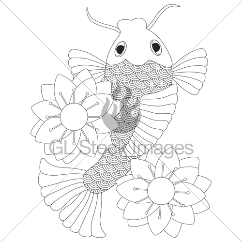 500x500 Japanese Or Chinese Koi Fish Line Art Gl Stock Images - Koi Line Drawing