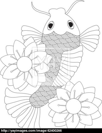 395x512 Japanese Or Chinese Koi Fish Line Art Vector - Koi Line Drawing
