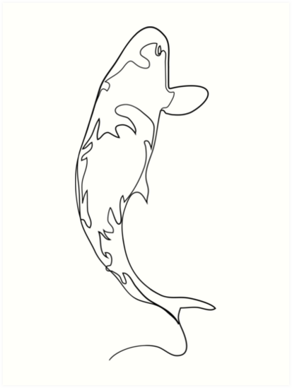 413x549 Koi Fish One Line Drawing Minimalist Art Prints - Koi Line Drawing