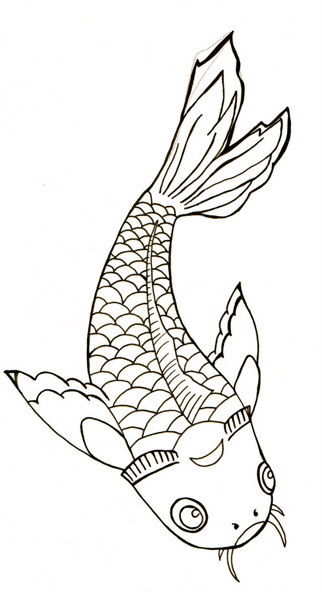 659x1213 Koi Line Drawing - Koi Line Drawing