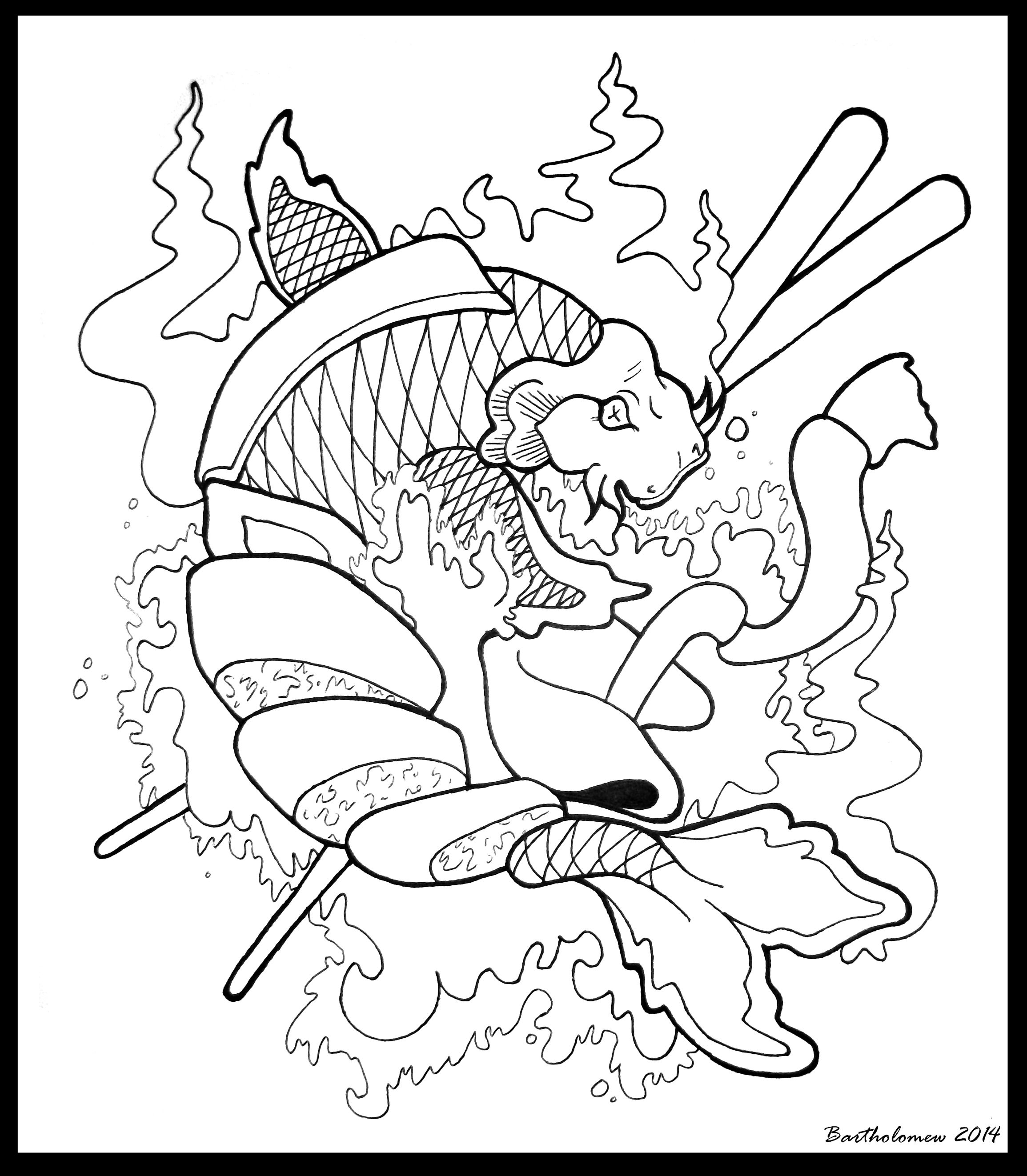 2310x2646 Koi Sushi - Koi Line Drawing