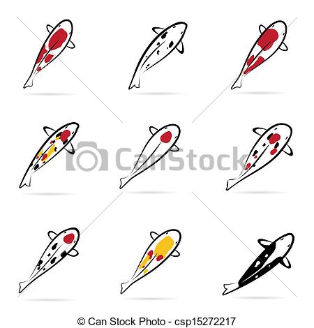 450x470 Set Of Vector Carp Koi On White Background - Koi Line Drawing