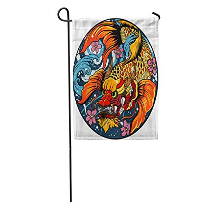 425x425 semtomn garden flag red koi fish in circle japanese - Koi Line Drawing