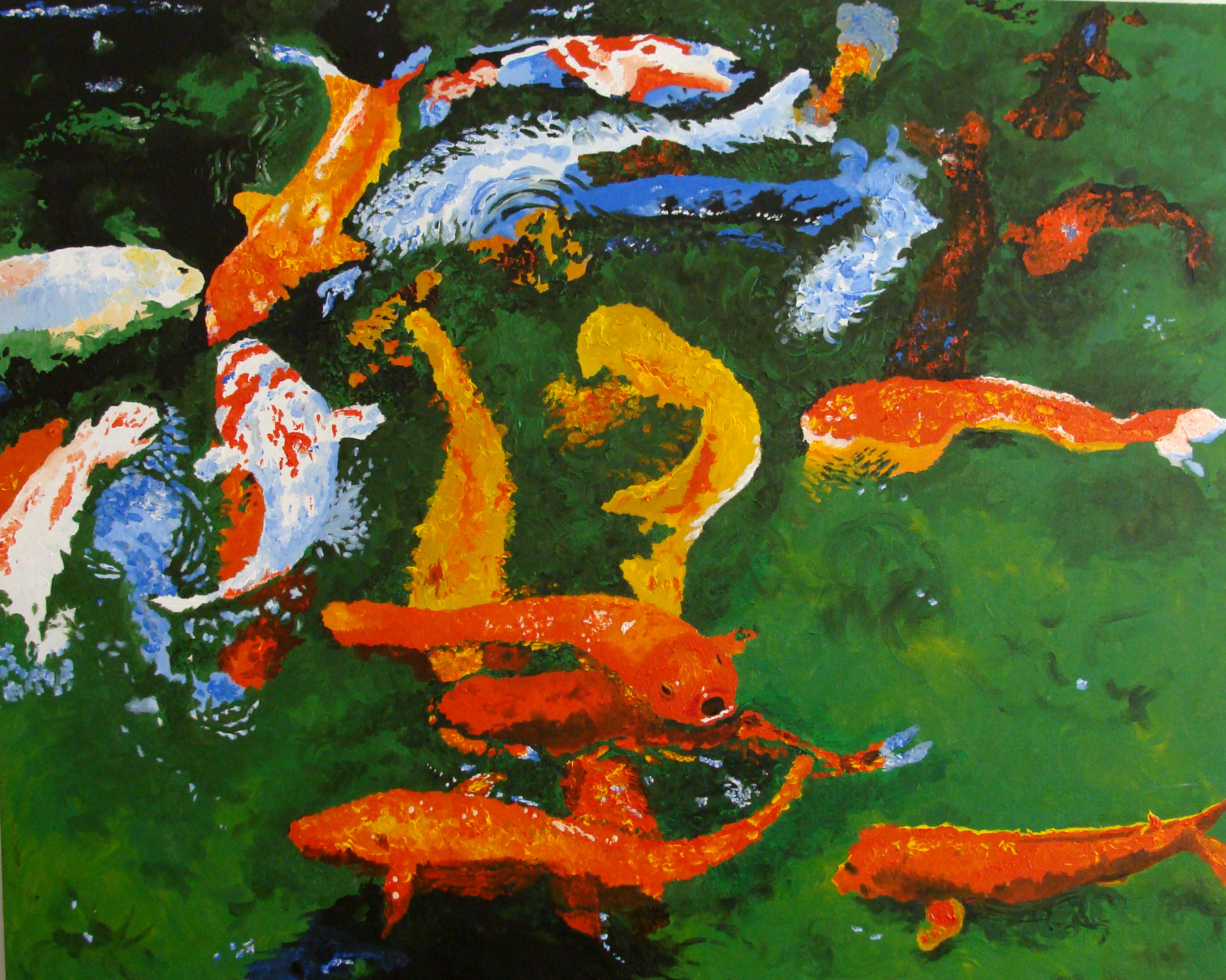 2868x2292 juan carlos vizcarra artwork koi pond original painting - Koi Pond Drawing