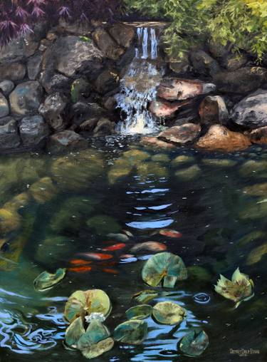 375x508 Koi Pond Painting - Koi Pond Drawing