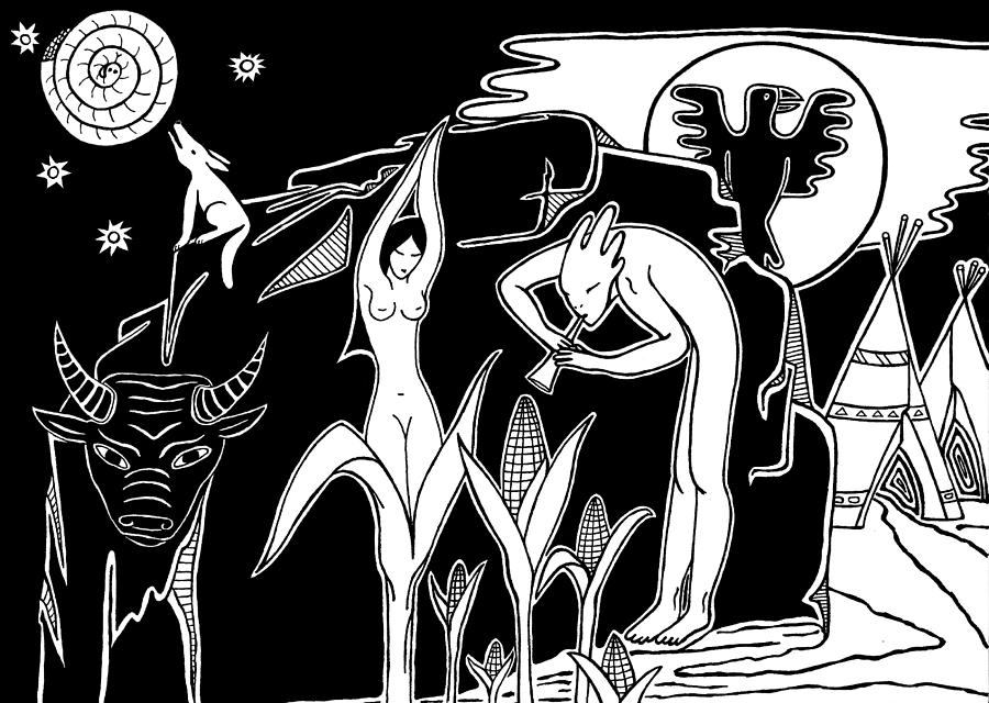 900x640 Indian Dream Drawing - Kokopelli Drawing