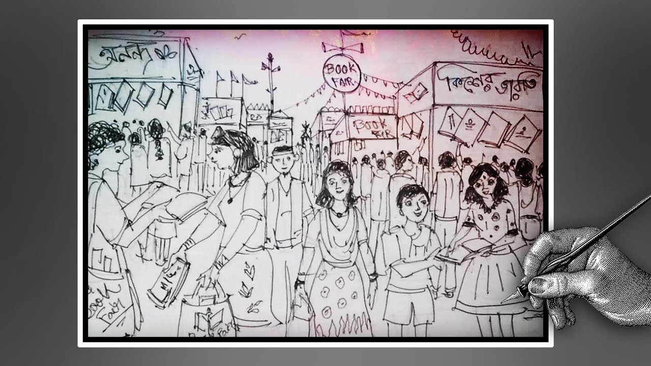 1280x720 how to draw kolkata book fair book fair drowing with ballpoint - Kolkata Drawing