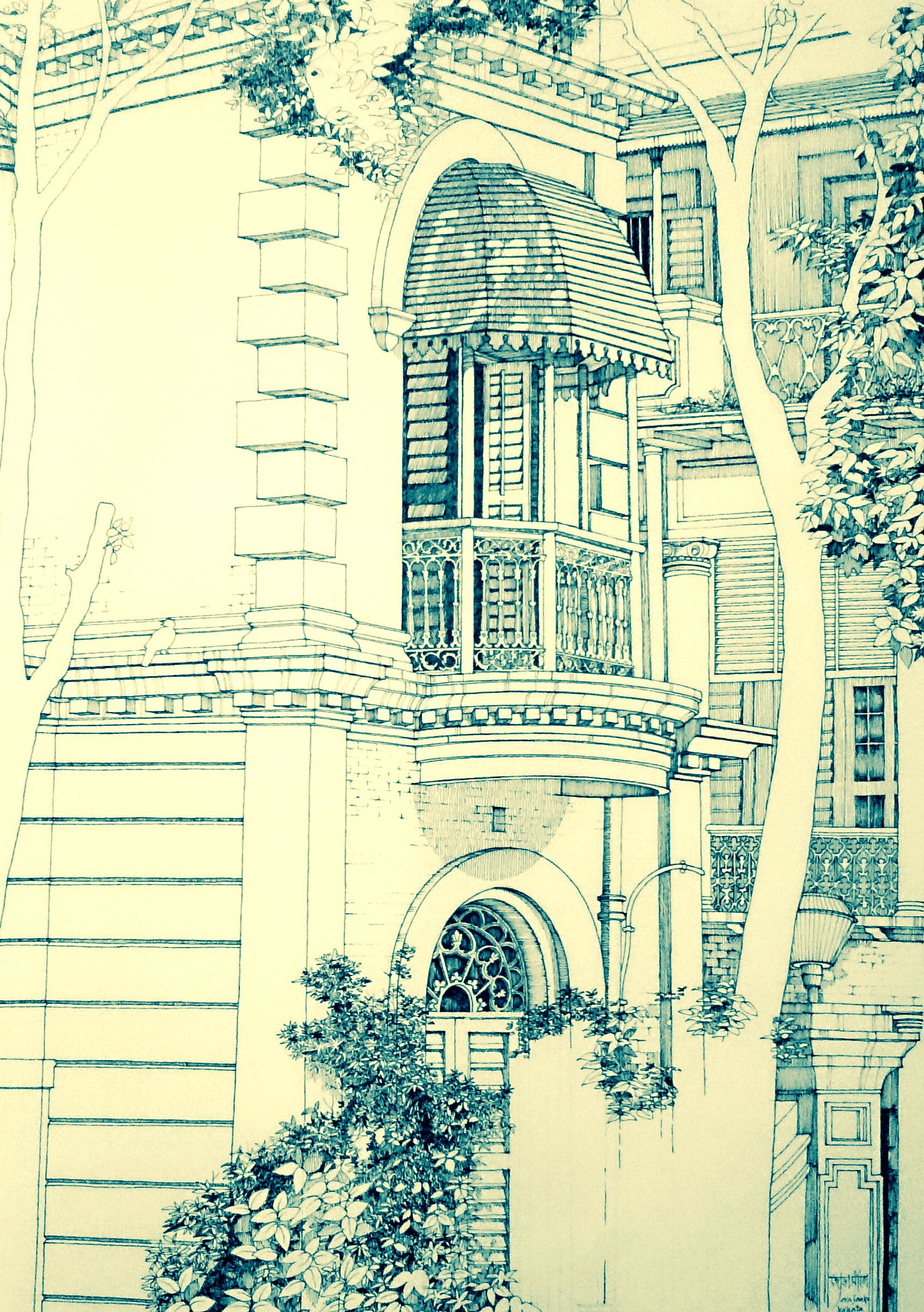 1717x2437 jorasanko, tagore's ancestral home in kolkata pen on paper my - Kolkata Drawing