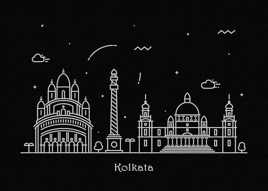 900x642 kolkata skyline travel poster drawing - Kolkata Drawing