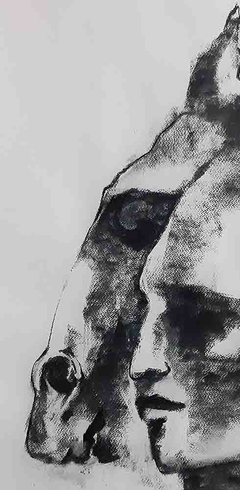 490x1000 man and a horse, habitat, charcoal drawing, black white - Kolkata Drawing