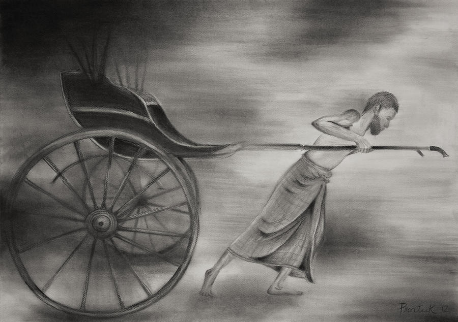 900x634 rickshaw puller drawing - Kolkata Drawing