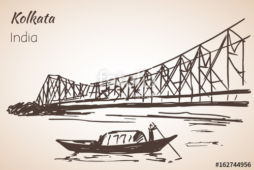 500x334 sketch of indian city kolkata bridge stock image and royalty - Kolkata Drawing