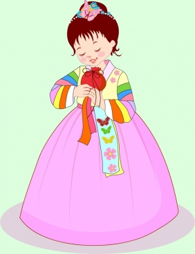 282x368 Korean Traditional Dress Cartoon Free Vector Download - Korean Cartoon Girl Drawing
