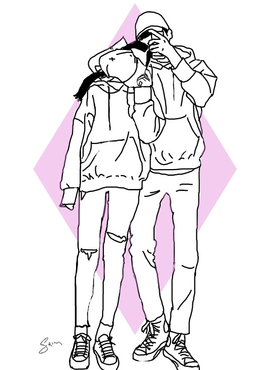 550x733 Couple Love Drawing Draw Lineart Art Asian Korean Sketc - Korean Drawing