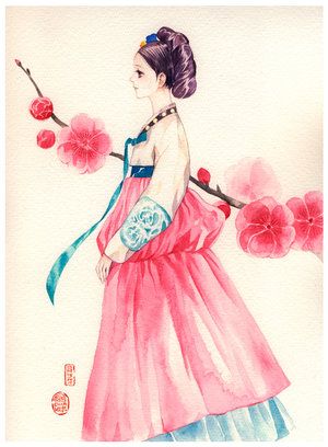 300x408 Korean Traditional Dress Drawing - Korean Drawing