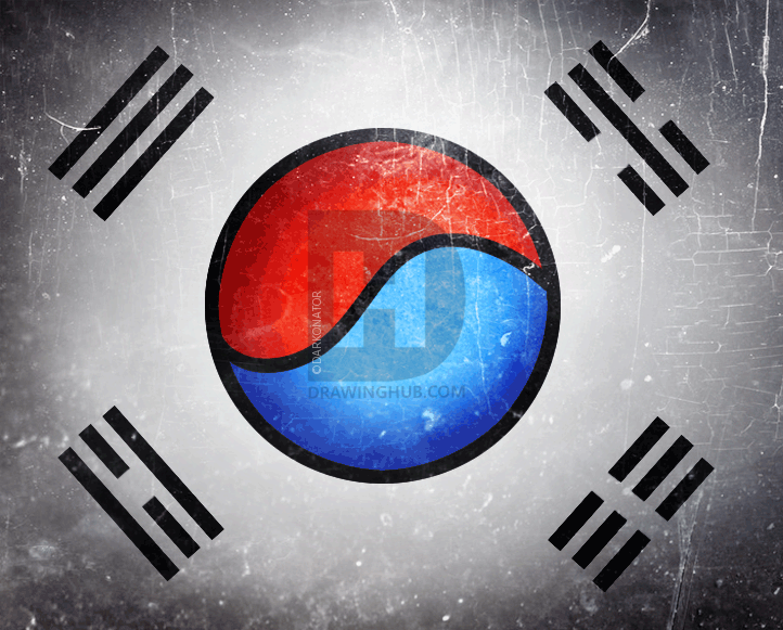 722x581 How To Draw The Korean Flag, Step - Korean Flag Drawing