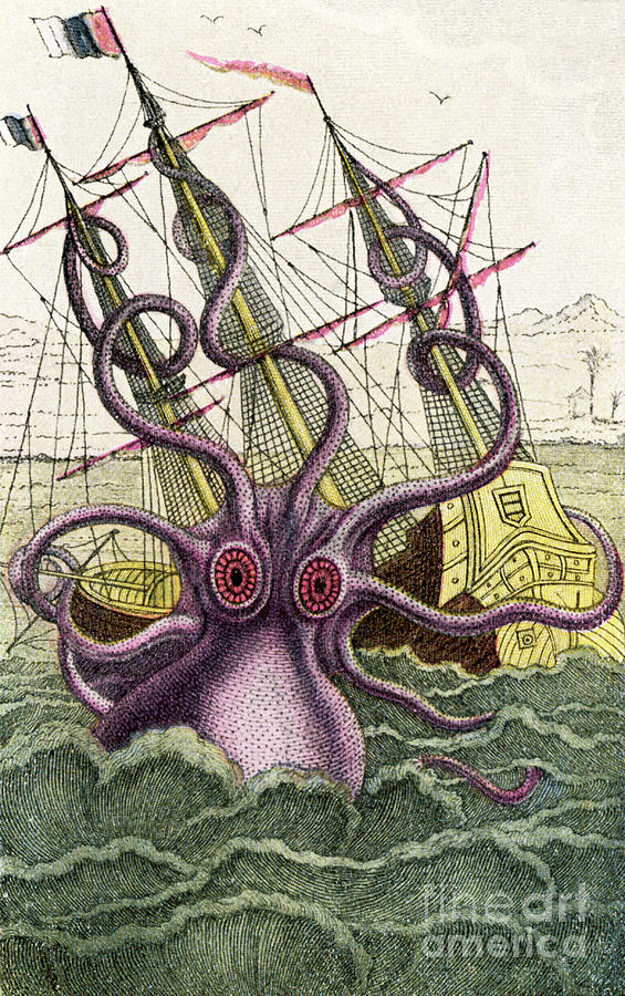 565x900 Kraken Sea Monster Attacks A Ship Drawing - Kraken Drawing