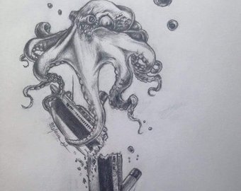 340x270 Kraken Drawing Etsy - Kraken Drawing