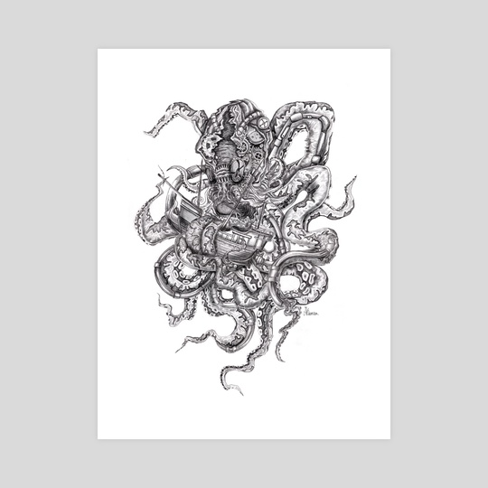 540x540 Steampunk Kraken, An Art Print - Kraken Drawing