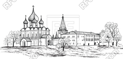 400x192 old russian town landscape hand drawn - Kremlin Drawing