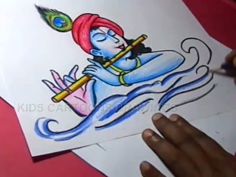 480x360 How To Lord Flute Krishna Drawing For Kids Step - Krishna Drawing