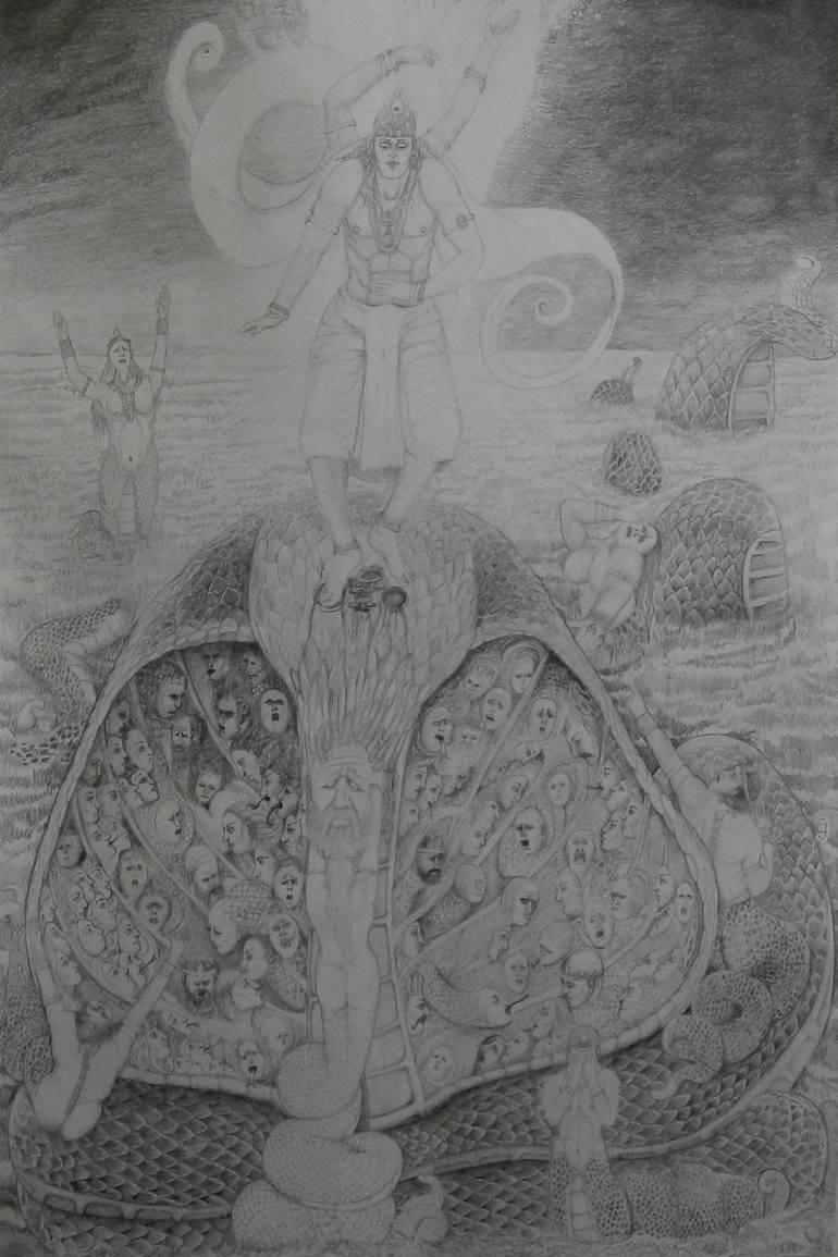 770x1155 The Demon Serpent Kaliya Surrenders To Lord Krishna Drawing - Krishna Drawing