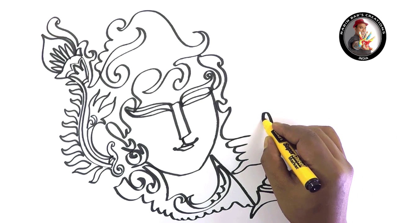 1280x720 One Line Drawing I Krishna I Amazing Sketch - Krishna Line Drawing
