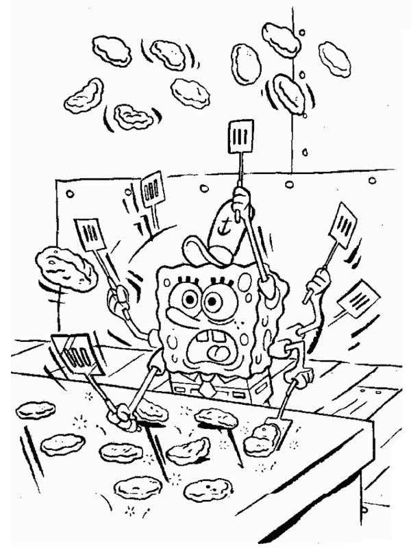 600x800 spongebob making patty in krusty krab coloring - Krusty Krab Drawing