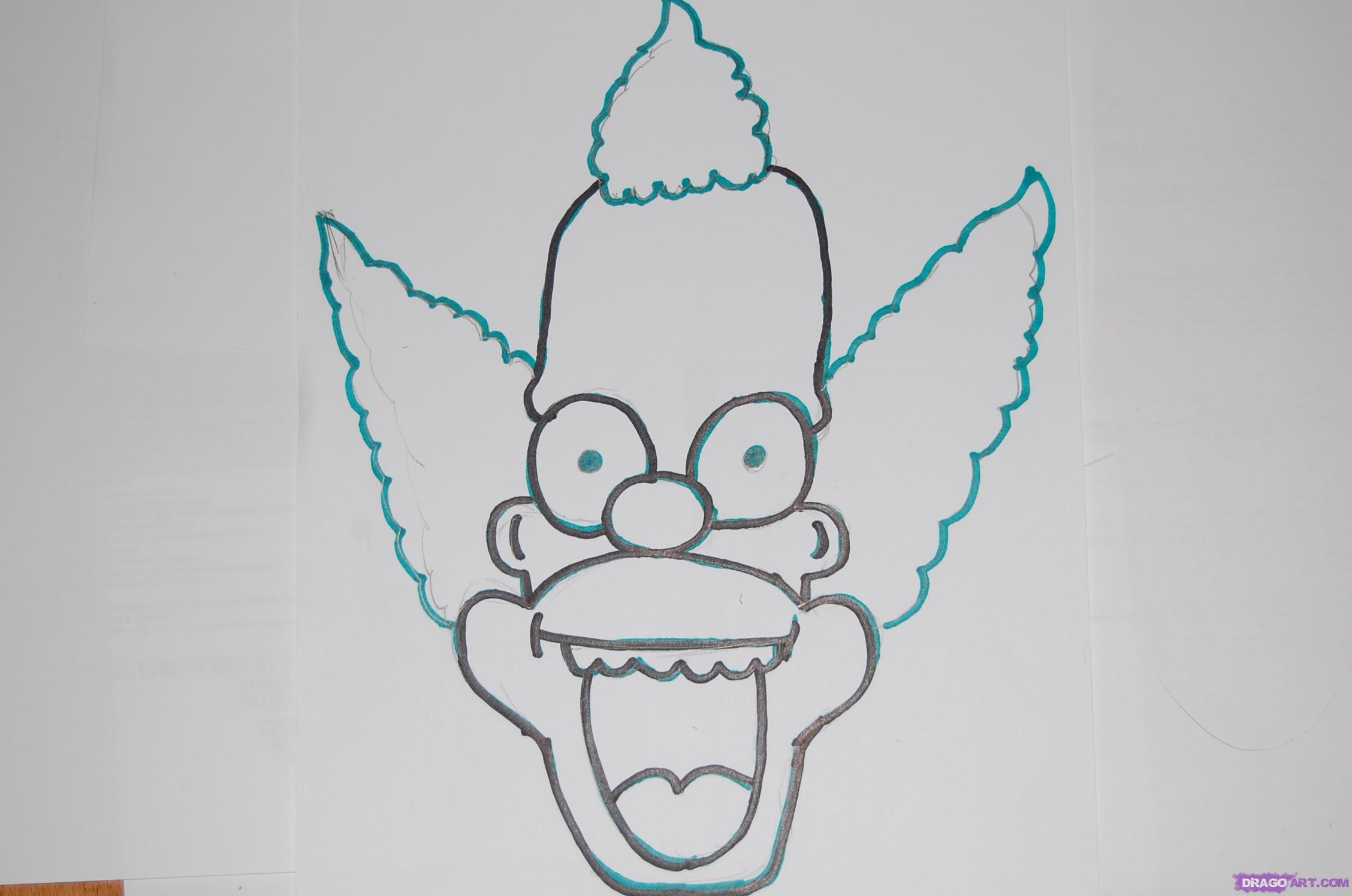 2256x1496 how to draw crusty the clown, step - Krusty The Clown Drawing