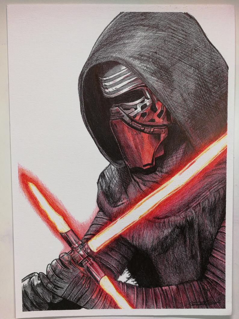 794x1059 kylo ren ballpoint pen drawing original etsy - Kylo Ren Drawing