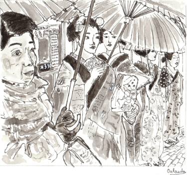 375x352 kimonos and umbrellas in kyoto drawing - Kyoto Drawing
