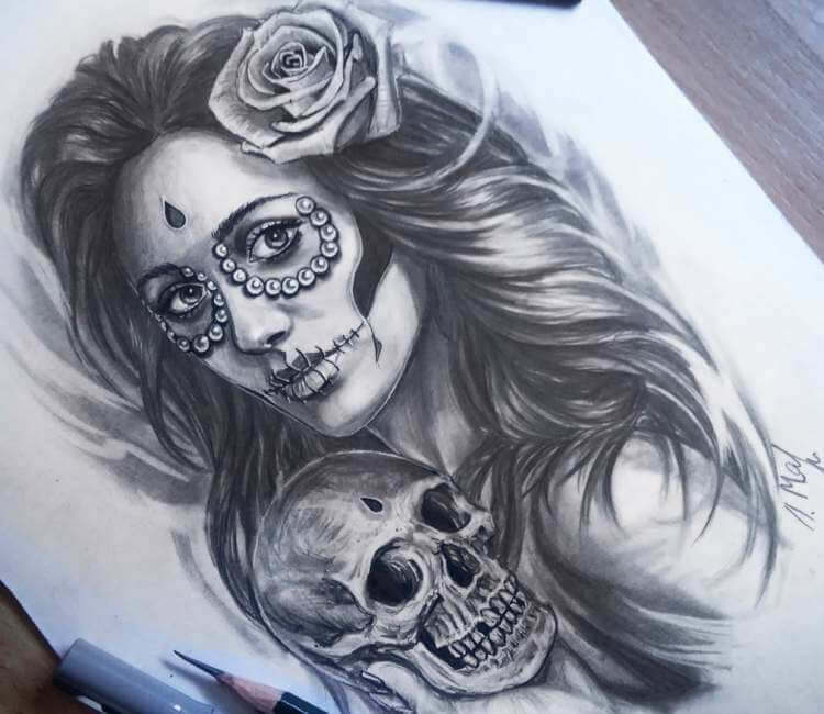 750x650 La Catrina Drawing - La Catrina Drawing