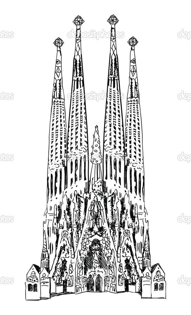620x1023 la sagrada familia coloring barcelona, spain - La Sagrada Familia Drawing