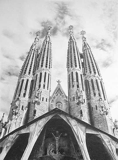 404x546 sagrada familia pencil drawing - La Sagrada Familia Drawing