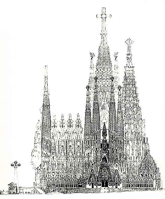 550x664 temple expiatori de la sagrada familia drawing - La Sagrada Familia Drawing